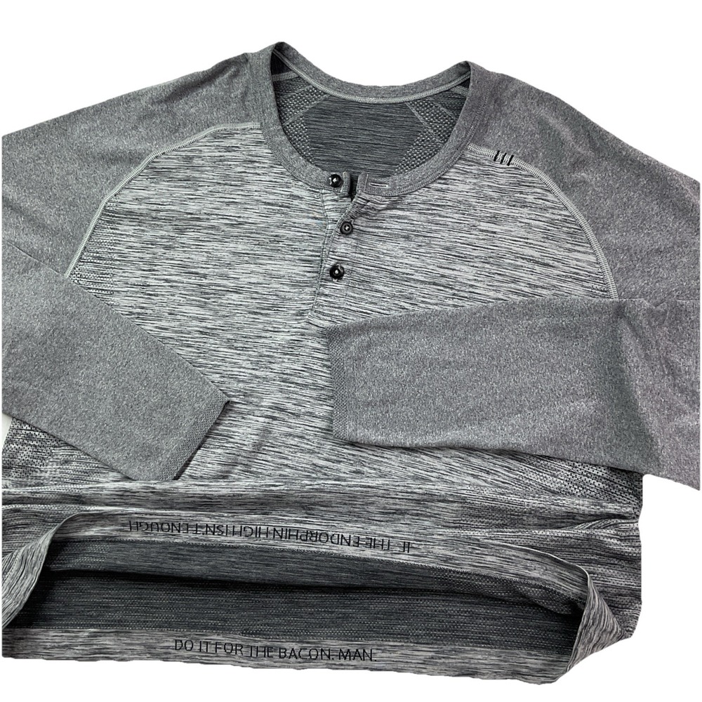 Lululemon Henley Shirt Men Sz XL Gray Metal Vent Tech Pullover Activewear Gym